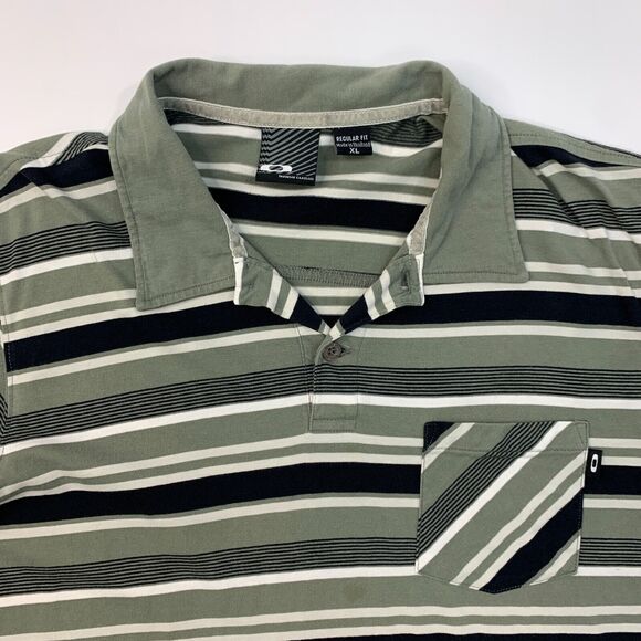Oakley Prep Polo Shirt Mens XL Extra Large Herb Striped Regular Fit Short Sleeve - Picture 3 of 12